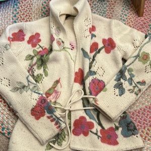 Oilily Anthropologie Wool Mix Flower Sweater Cardigan XS